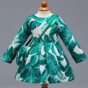 Luxury Floral 🍃 leaf cute dress with bag set